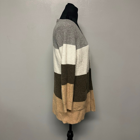 Women's PINK CLOVER Cardigan size Medium Gray Brown Striped color block - Picture 3 of 6